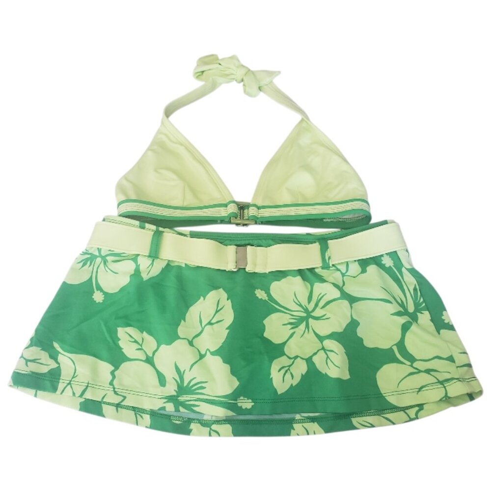 CT2069 Jag Two Piece Green & Lime Green Halter/Skort Bikini S